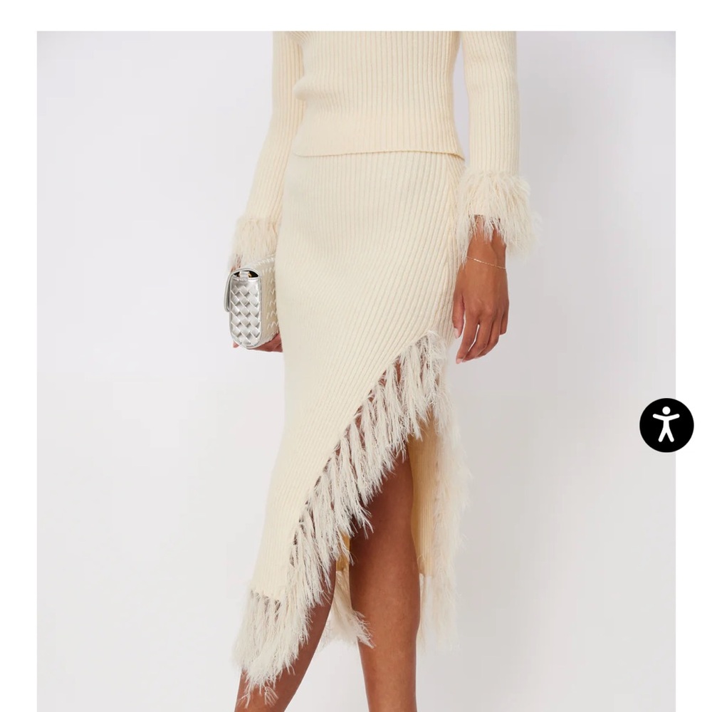 Cream Asymmetrical Skirt with Fringe